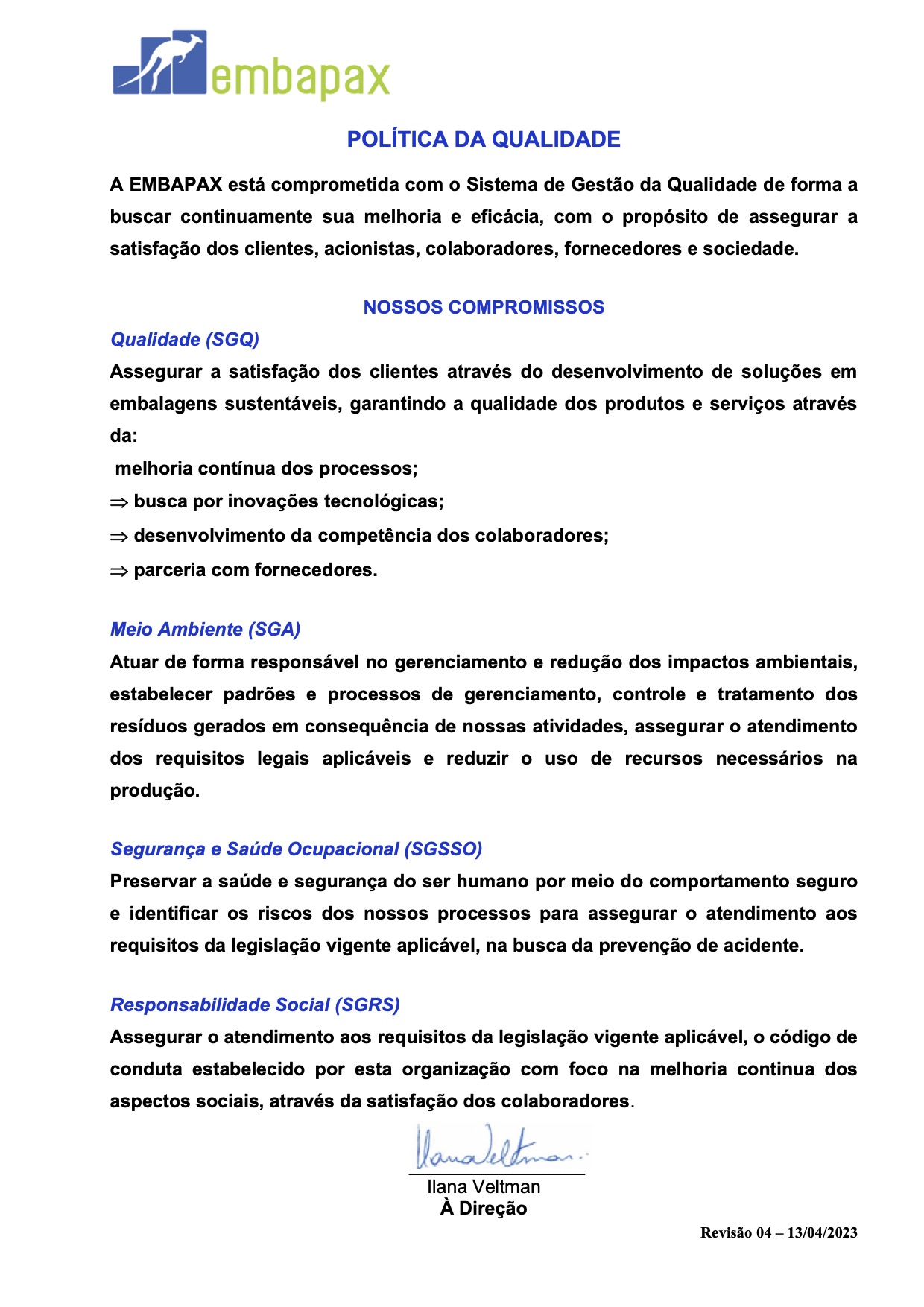 Política de Qualidade